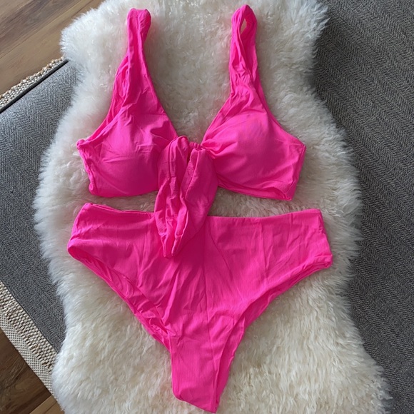 SHEIN Other - Pink high waist bikini / ribbed bikini / hot pink bikini